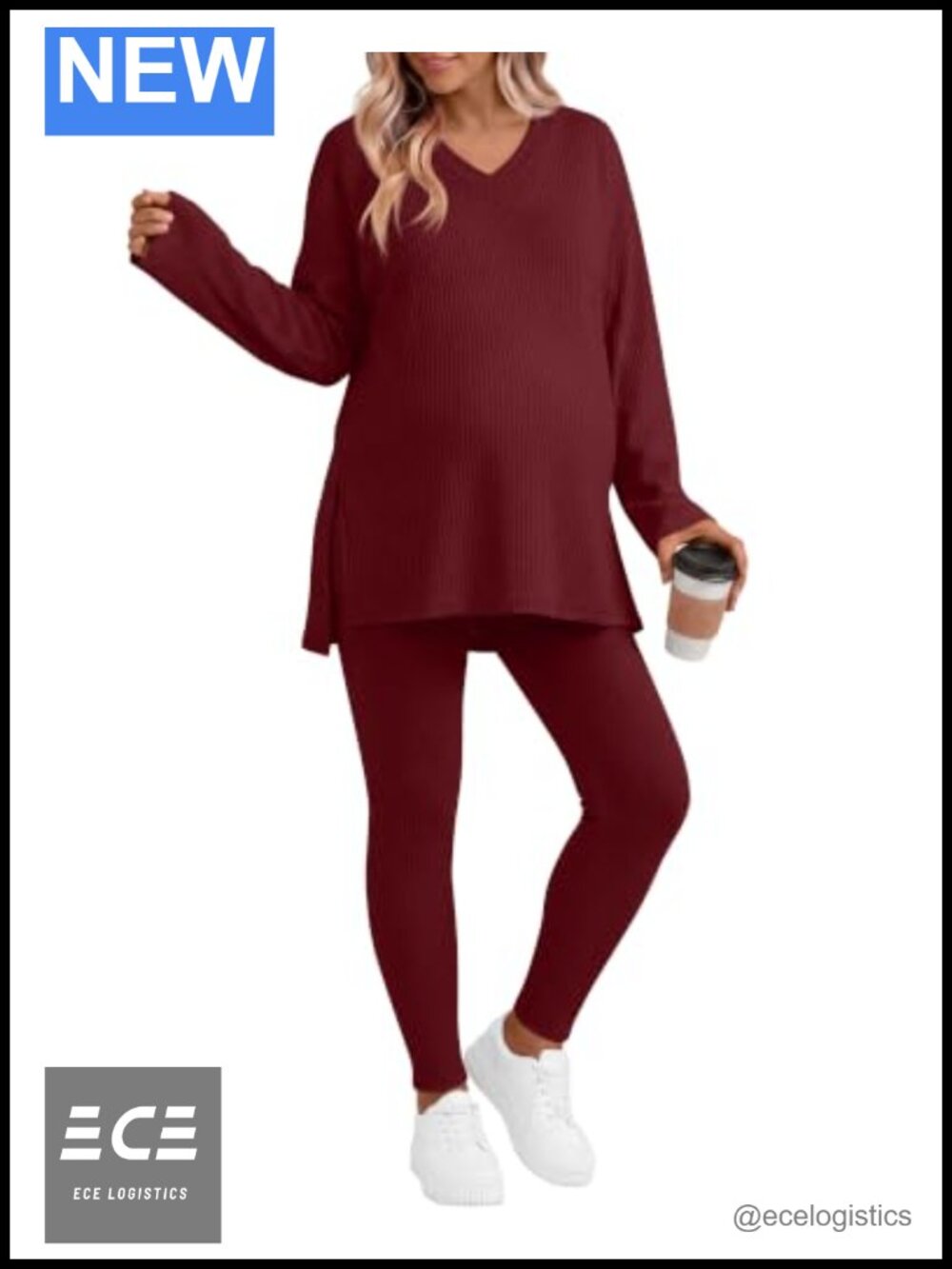 Womens Maternity Pajama Set 2 Piece Waffle Knit Lounge Outfit